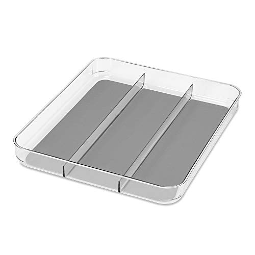 madesmart Utensil Tray - Large | Light Grey | Clear Soft Grip Collection | 3-compartment | Soft-grip Lining | Non-slip Feet |