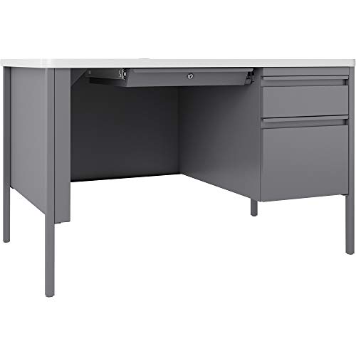 Lorell Desk, Right-Pedestal, 48"x30"x29-1/2", White/Platinum (LLR66940)