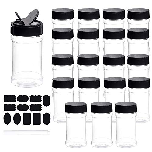 Spice Bottles, Dabacc 20Pcs 7oz Clear Plastic Container Jars with Lids  Labels for Kitchen Storing Spice Powders Dry Goods
