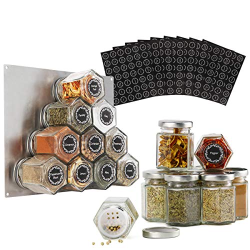 Art Secret 16-Pack 3oz Magnetic Spice Jar Hexagon Glass with Shaker Lids  and 394pcs Labels