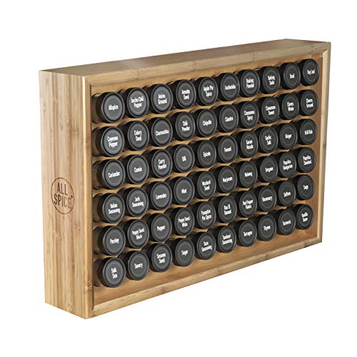 AllSpice Wood Spice Rack, Includes 60 4oz Jars- Bamboo