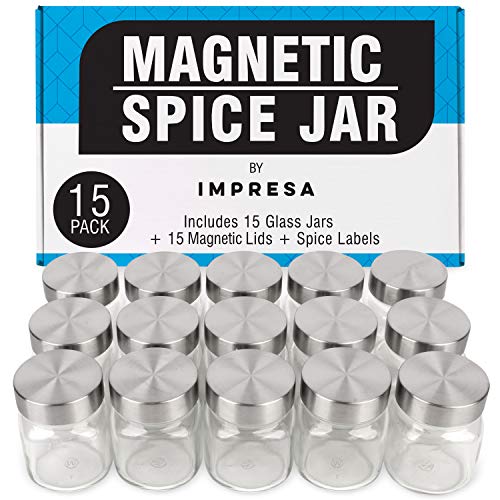 Impresa Magnetic Spice Rack Large Jars 15 Pack Holds 4oz, Fridge