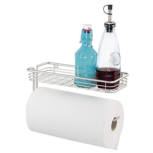 iDesign Classico Steel Wall Mounted Paper Towel Holder with Shelf Paper Towel Dispenser for Kitchen, Bathroom, Laundry Room,
