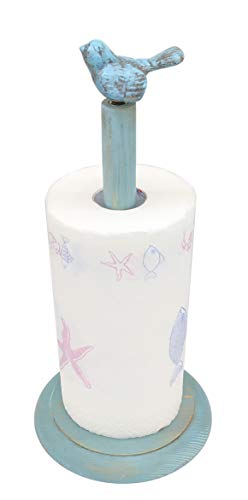 OwlGift Bird Design Wood Paper Towel Holder Stand Up Paper Towel Holder, Easy One-Handed Tear Kitchen Paper Towel Dispenser with