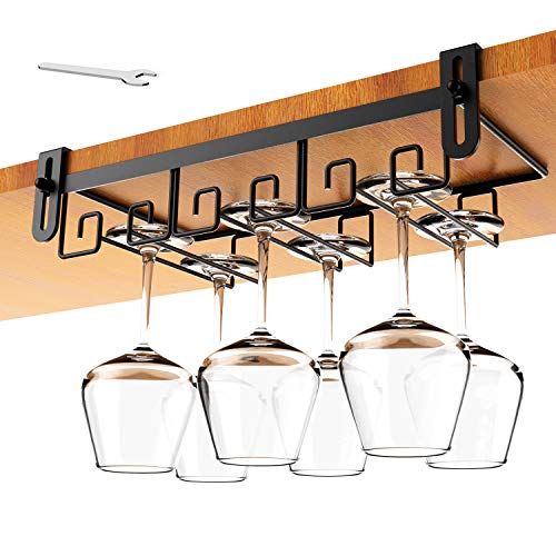 CMecial Hanging Wine Glass Rack Under Cabinet Mount, Metal Wine Glass  Storage Hanger, Bar Wine Glasses Holder, Black Stemware Holder
