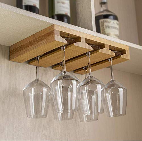 Kework Bamboo Wine Glass Holder, Hold Up to 6 Wine Glasses, Hanging Stemware  Display Rack, Under Cabinet Mounted Wine Glass