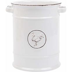 Home Essentials Light Grey Ceramic Two Handle Utensil Holder Crock with Embossed Rooster Logo, 7"H