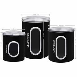mixpresso 3 piece black canisters sets for the kitchen jars with see through window airtight coffee container, tea organizer,