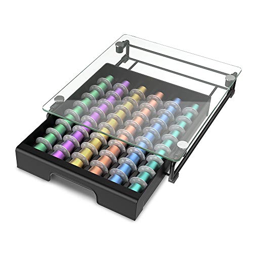 EVERIE Tempered Glass Top Holder Drawer Compatible with Nespresso Capsules Coffee Pods, Holds 54 Pods