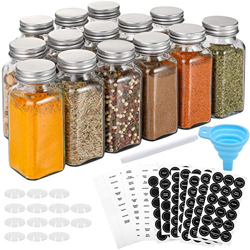 Labelled Square Spice Jars With Shaker Inside Tops and Gold Lids