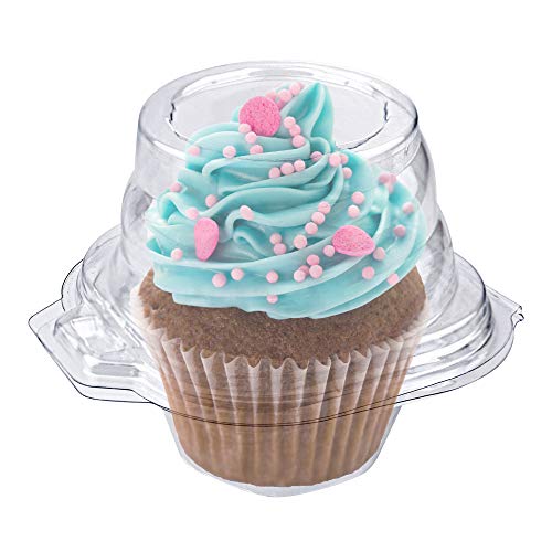 Stock Your Home Individual Plastic Cupcake Containers Disposable with Connected Airtight Dome Lid (50 Count) Clear Single