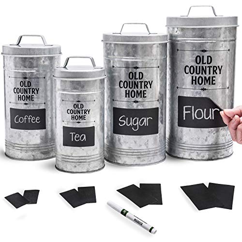 Saratoga Home Farmhouse Kitchen Canisters Set by Saratoga Home - Removable Chalkboard Labels and Marker Included, Set of 4 Airtight Nesting