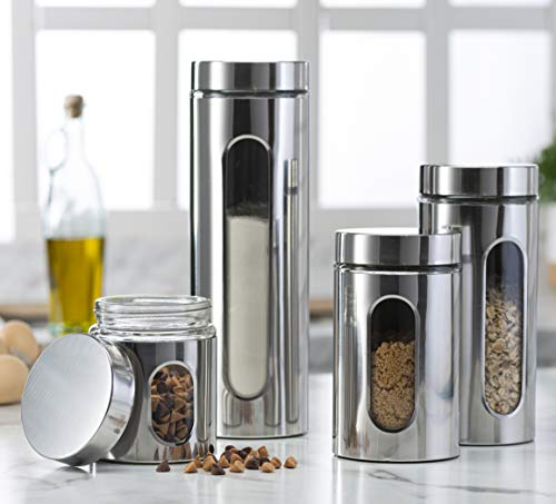 Le'raze Quality Stainless Steel Canister Set for Kitchen Counter with Glass Window & Airtight Lid - Food Storage Containers with Lids