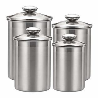 Suwimut 4 Pieces Kitchen Canister Set, Stainless Steel Counter Food Storage Containers with Glass Airtight Lids for Coffee,
