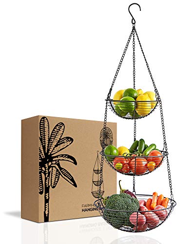 Regal Trunk & Co. Farmhouse 3 Tier Wire Hanging Basket Heavy Duty Rustic Country DÃ©cor Style Fruit and Vegetable Kitchen Storage Organizer