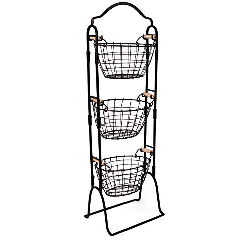 BirdRock Home 3-Tier Wire Basket Stand with Removable Baskets - Kitchen Organizer - Fruit Vegetable Produce Metal Hanging