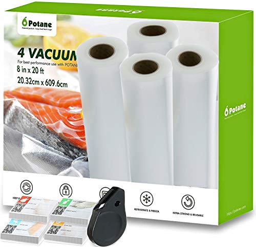 POTANE Premium Vacuum Sealer Bags Rolls, 4-pack with Cutter and Date  Labels, 8 Inch X 20 Feet for POTANE, Food Saver, Weston