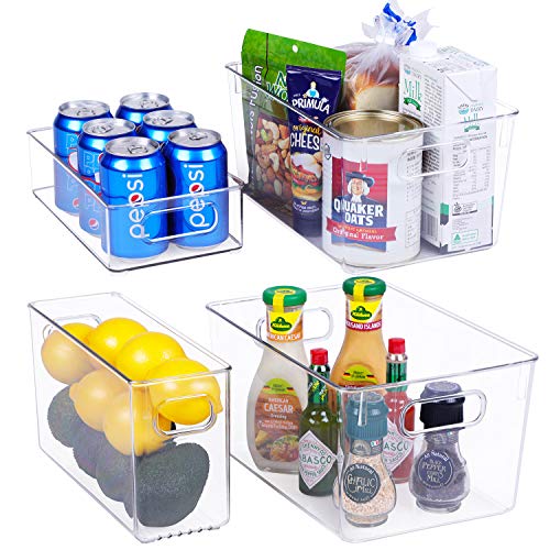 FOOYOO Plastic Refrigerator Organizer Bins - 4 Piece Fridge Organizers and  Storage Clear Bin with Handle for Kitchen Pantry, Premium