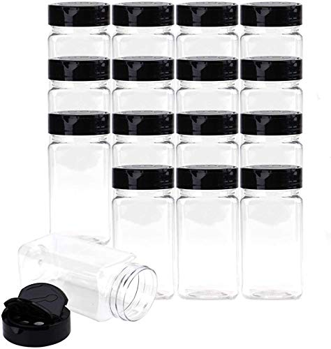 Bekith 16 Pack 9 Oz Plastic Spice Jars Bottles Containers with Black Cap â€“ Perfect for Storing Spice, Herbs and Powders