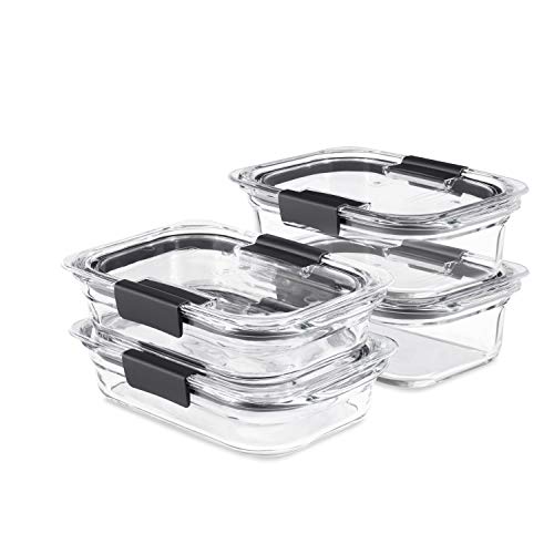 Rubbermaid Brilliance Glass Storage Set of 4 Food Containers with Lids (8 Pieces Total), BPA Free and Leak Proof, Medium,