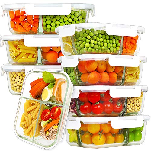 Bayco 8 Pack Glass Meal Prep Containers 3 Compartment, Glass Food Storage  Containers with Lids, Airtight Glass Lunch Bento