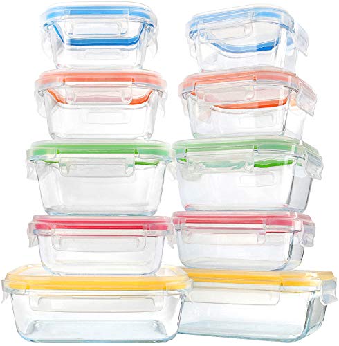 M MCIRCO 20 Pieces Glass Food Storage Container with Lids, Airtight Glass  Lunch Containers,No Leaking Glass Meal Prep