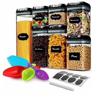 Topbooc 7 Pcs Airtight Food Storage Container Set - Kitchen & Pantry Organization Containers with Labels & Marker - BPA-Free,Clear
