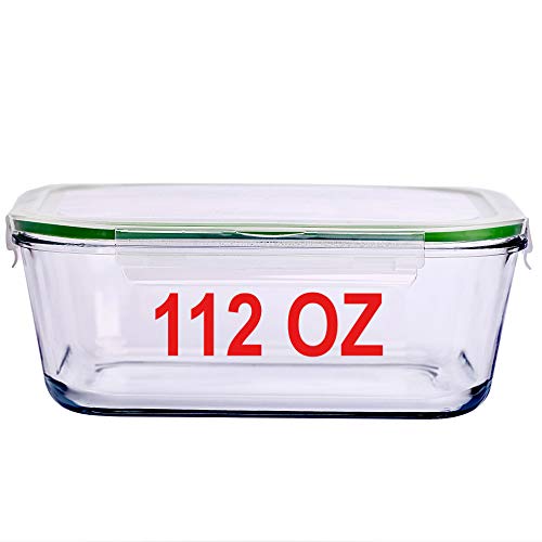 AGTrade 112 oz Glass Food Storage Container with Locking Lid 14 Cup 3.3 L Family Size Extra Large Bakeware Marinating Lock Baking