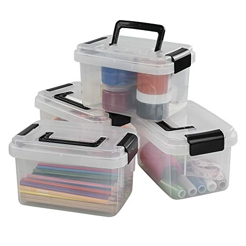 CadineUS Set of 4 Mini Clear Storage Bins with Lids, 2 Liter Plastic Boxes  for Storage