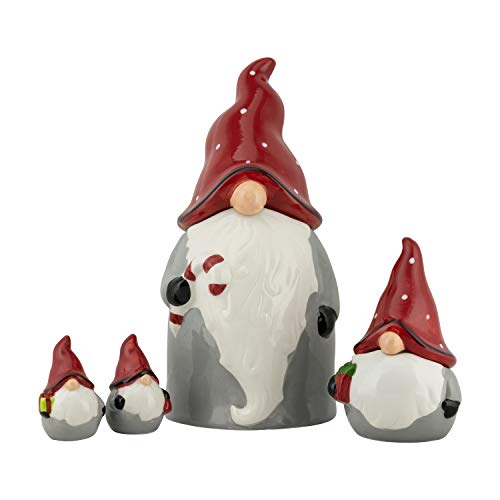 10 Strawberry Street Nordic Gnome Set Cookie Jar, 4 Piece, Gray/Red