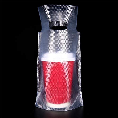 FERENLI 100Pieces Single Drink Cup Holder Plastic Bags for Milk Juice Water Coffee Portable Carrier Clear Ploy Package Pouches with