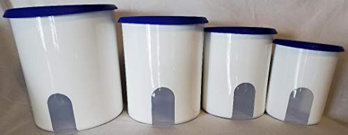 Tupperware One Touch Reminder Canister Set. Brilliant Blue Seals