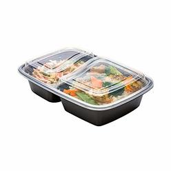 Restaurantware Asporto 32 oz Black Plastic 2 Compartment Food Container - Microwavable, with Clear Lid - 8 3/4" x 6" x 2" - 100 count box -