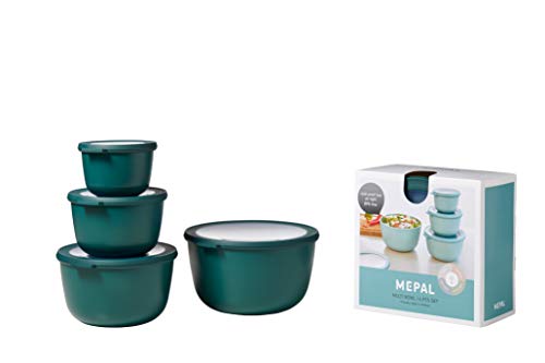 MEPAL, cirqula Set of 4 Multi Food Storage and Serving Bowls with Lids, Food Prep containers, Deep, Nordic Pine, 1 each (17oz, 3