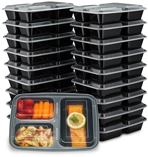 ez prepa EZ Prepa [20 Pack] 32oz 3 Compartment Meal Prep Containers with  Lids - Bento Box - Durable BPA Free Plastic Reusable Food