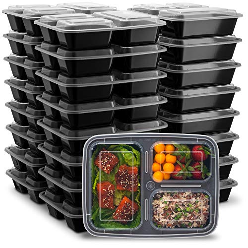 Ez Prepa [25 Pack] 32oz 3 Compartment Meal Prep Containers with Lids -Food Storage Containers BPA Free Plastic, Bento Box,
