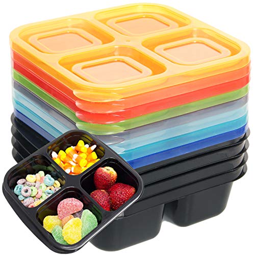 Youngever 8 Pack 4-Compartment Reusable Snack Box Food Containers, Bento  Lunch Box, Meal Prep Containers, Divided Food
