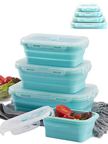 IvyMei Set of 4 Collapsible Food Storage Containers with Lids Portable  Silicone Food Containers Microwave Freezer Safe Lunch Box