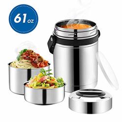 SSAWcasa Soup Thermos Wide Mouth,61oz 3 Tier Large Food Thermos Jar,Food Flask for Hot Food with Handle,Thermal Soup