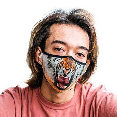 Wildkind Animal Print Fashion Unisex Protective Reusable Cotton Fabric Adjustable Comfortable Face Covering Tiger Lion Wolf (Snarling