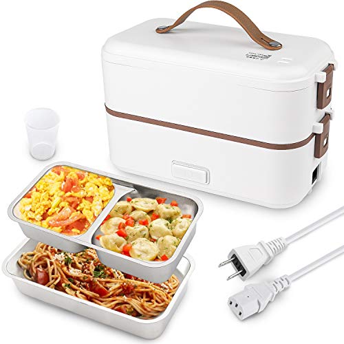 Toursion Self Cooking Electric Lunch Box, Toursion Mini Rice Cooker, 2 Layers Steamer Lunch Box for Home Office School Travel Cook Raw