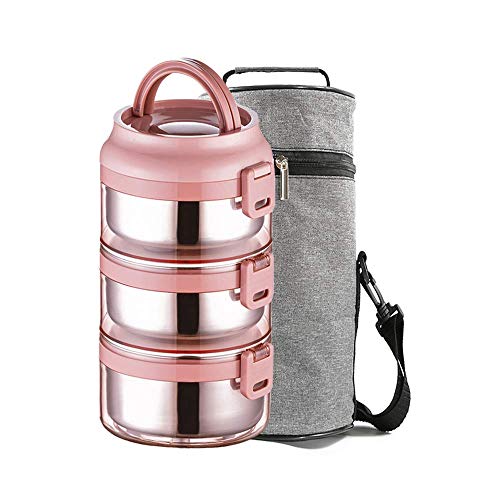 Lille Home 75oz Stainless Steel Stackable Compartment Lunch Box, 3-Tier Bento Box/Food Container With a Lunch Bag, Individual