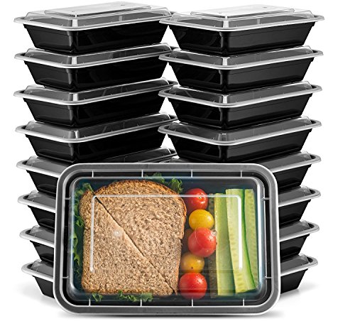 Glomery Goods 1 Compartment 24 oz Portion Control Lunch Box and Food  Storage Container Set -Black- 10 Pack