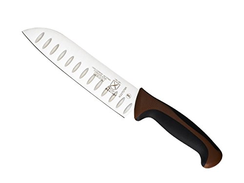 Mercer Culinary Millennia 7-Inch Granton Edge Santoku Knife, Brown