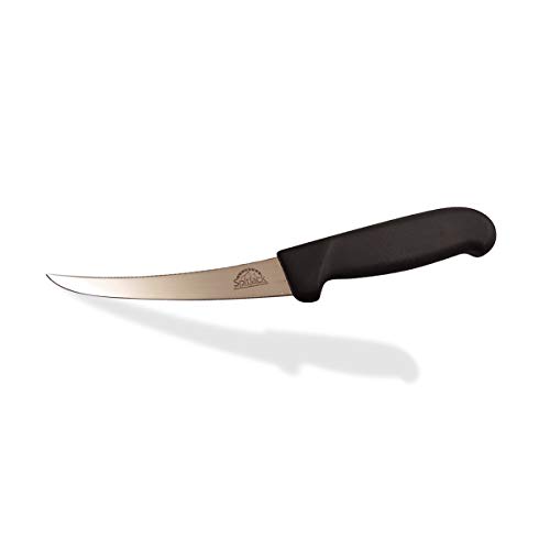 SpitJack BBQ Brisket, Meat Trimming, Fish Fillet and Butcher's Kitchen Boning Knife - 6 Inch Curved Stainless Steel Blade
