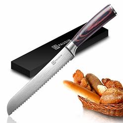 PAUDIN Bread Knife - PAUDIN Ultra Sharp Serrated Knife 8 Inch, German High Carbon Stainless Steel Cake Slicer, Ergonomic Handle,