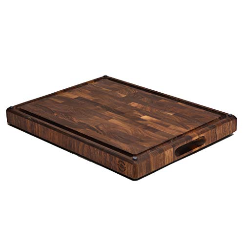 Sonder Los Angeles Made in USA, Large End Grain Walnut Wood Cutting Board with Built-in Compartments, Non-slip: 17x13x1.5 with Juice Groove