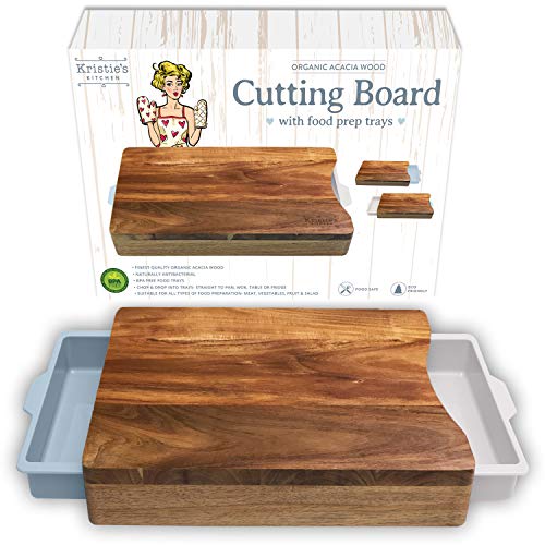 Kristie's Kitchen Cutting Board with Containers - Organic Acacia Wood  Cutting Boards for Kitchen - Chopping Board - Butcher Block with White