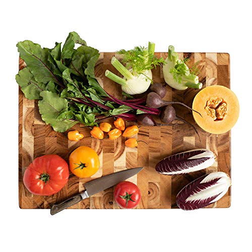Thirteen Chefs Villa Acacia Extra Large Butcher Block - 24x18 Inch, 2" Thick Wooden Cutting Board