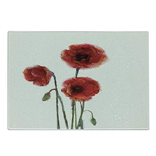 Lunarable Watercolor Flower Cutting Board, Poppy Flowers Spring Blossoms with Watercolor Painting Effect, Decorative Tempered